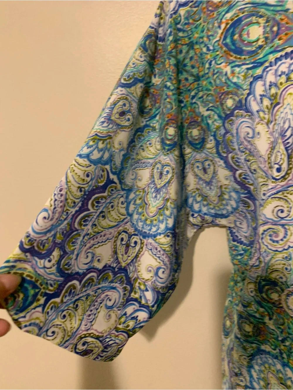 Chico's Teal Blue Multicolor Paisley Scoop Neck Top